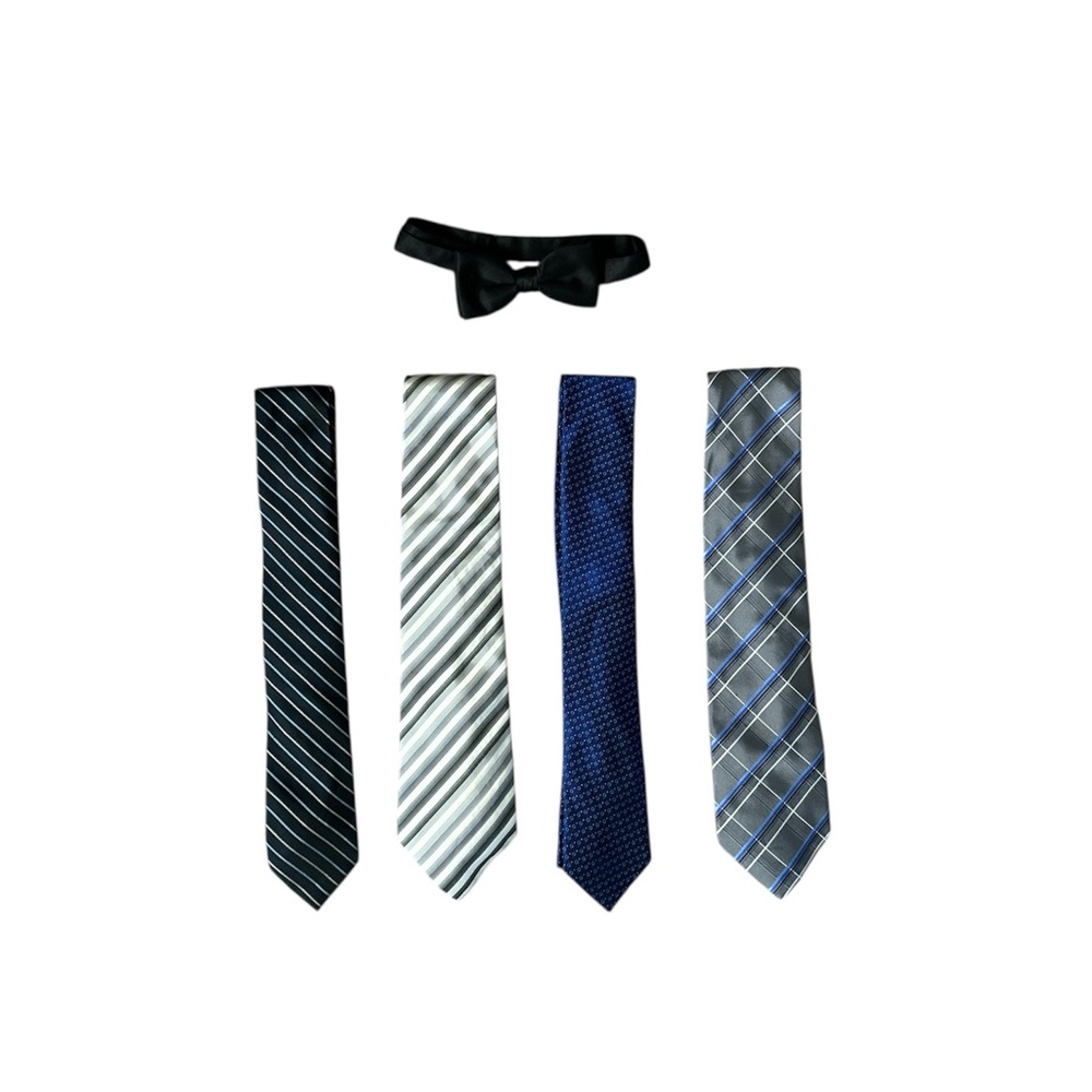 Elegant Men's Tie and Bow Tie Set - Black, Gray, Blue